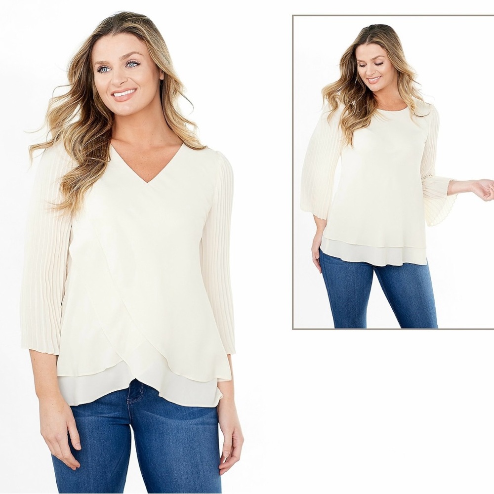 Lori felt woven reversible pleated sleeve blouse